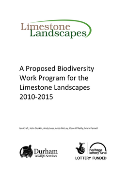 A Proposed Biodiversity Work Program for the Limestone Landscapes 2010-2015