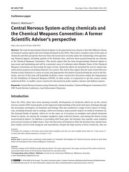 Central Nervous System-Acting Chemicals and the Chemical Weapons Convention: a Former Scientific Adviser’S Perspective