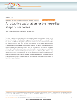 An Adaptive Explanation for the Horse-Like Shape of Seahorses