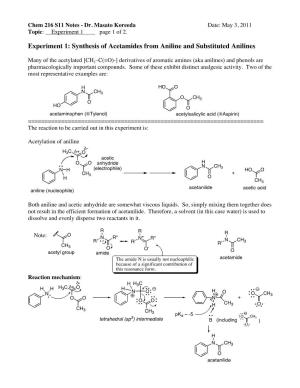 Experiment 1: Synthesis of Acetamides from Aniline and Substituted Anilines