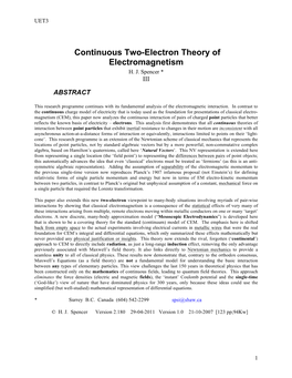 Continuous Two-Electron Theory of Electromagnetism H