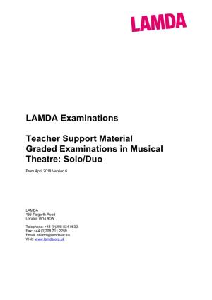 Teacher Support Material Graded Examinations in Musical Theatre: Solo/Duo