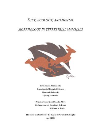 Diet, Ecology, and Dental Morphology in Terrestrial Mammals – Silvia Pineda-Munoz – November 2015