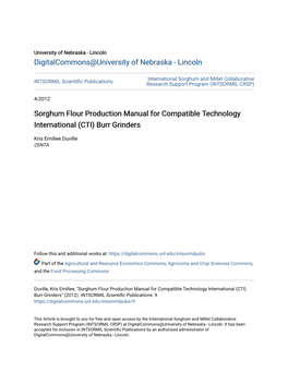 Sorghum Flour Production Manual for Compatible Technology International (CTI) Burr Grinders