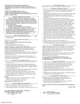 LAMICTAL (Lamotrigine) Tablets, for Oral Use First Sign of Rash, Unless the Rash Is Clearly Not Drug Related