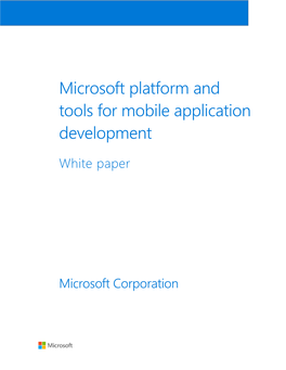 Microsoft Platform and Tools for Mobile Application Development