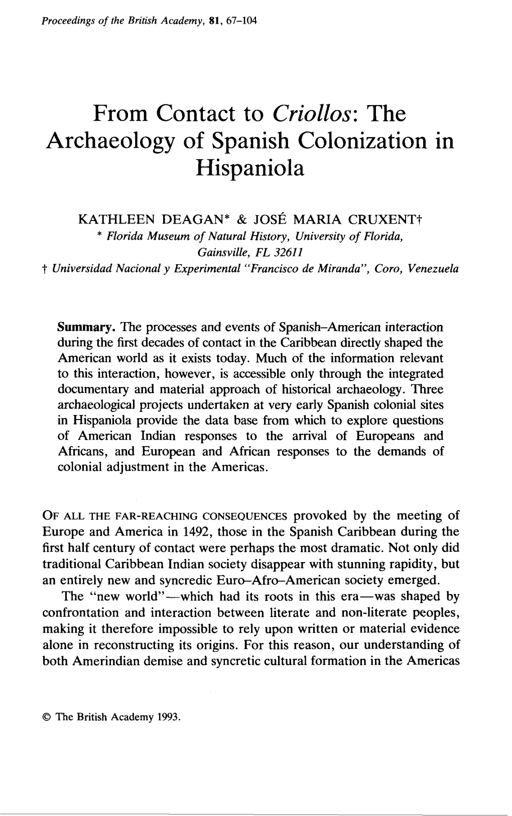 The Archaeology of Spanish Colonization in Hispaniola