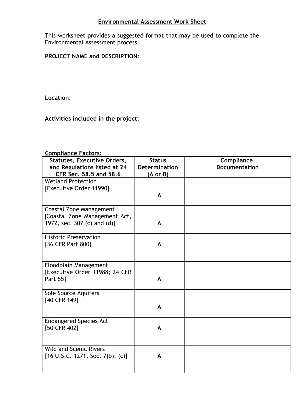 Environmental Assessment Work Sheet s1