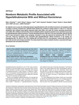 Newborn Metabolic Profile Associated with Hyperbilirubinemia with and Without Kernicterus