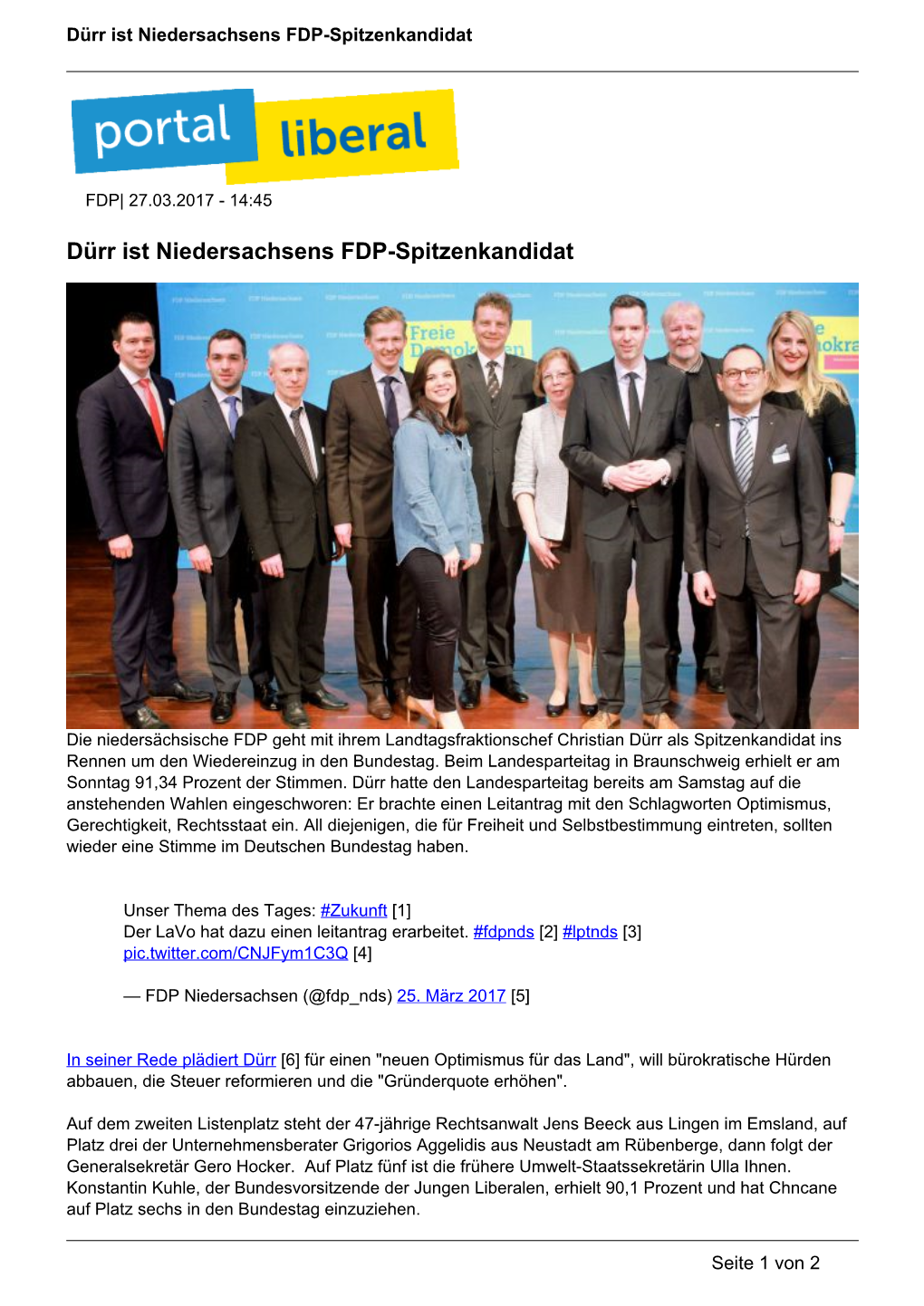Dürr Ist Niedersachsens FDP-Spitzenkandidat