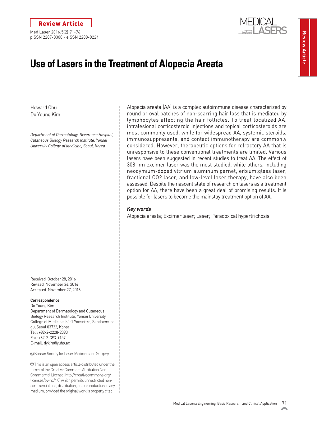 Use of Lasers in the Treatment of Alopecia Areata