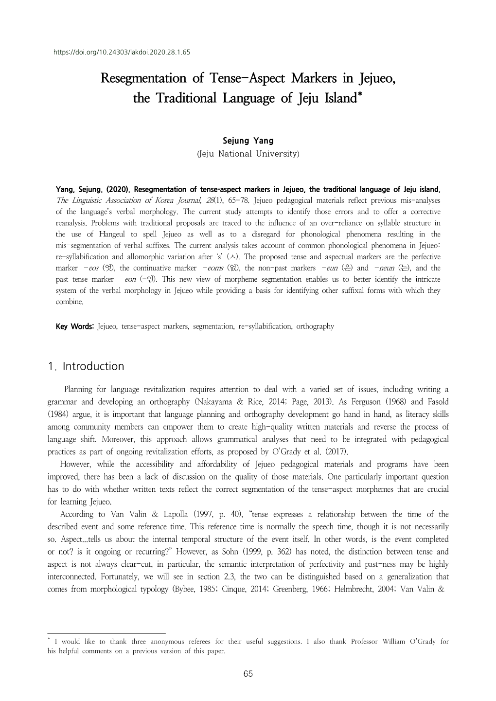 Resegmentation Of Tense Aspect Markers In Jejueo The Traditional Language Of Jeju Island Docslib