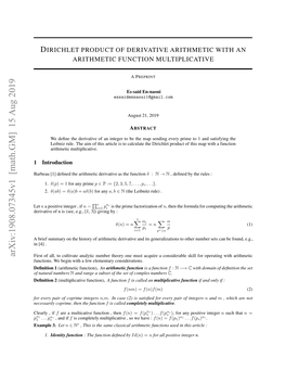 Dirichlet Product of Derivative Arithmetic with an Arithmetic Function Multiplicative a PREPRINT