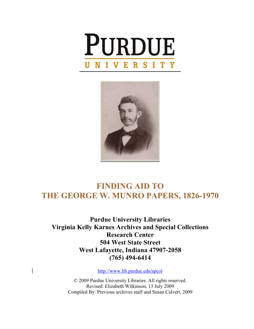 Finding Aid to the George W. Munro Papers, 1826-1970