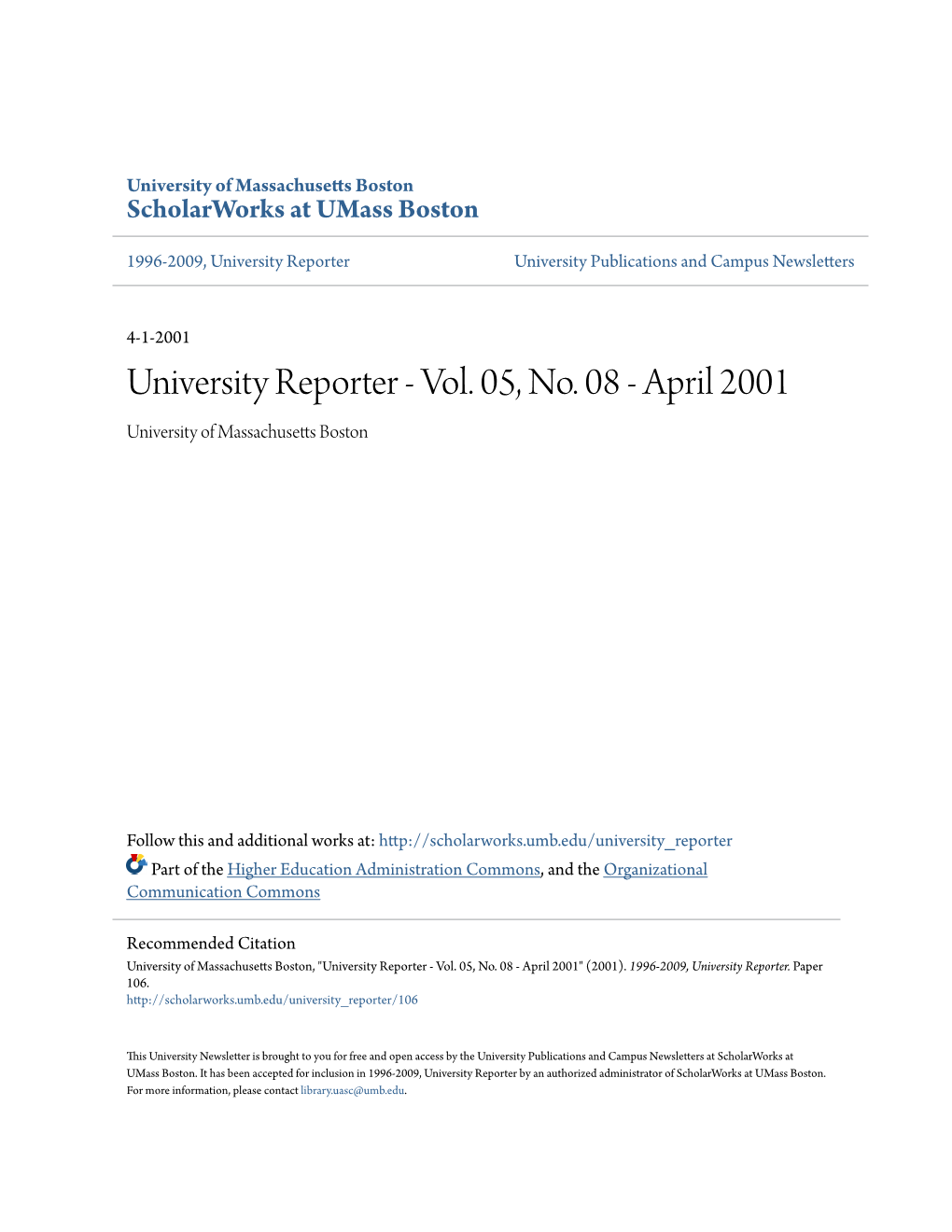 University Reporter University Publications and Campus Newsletters