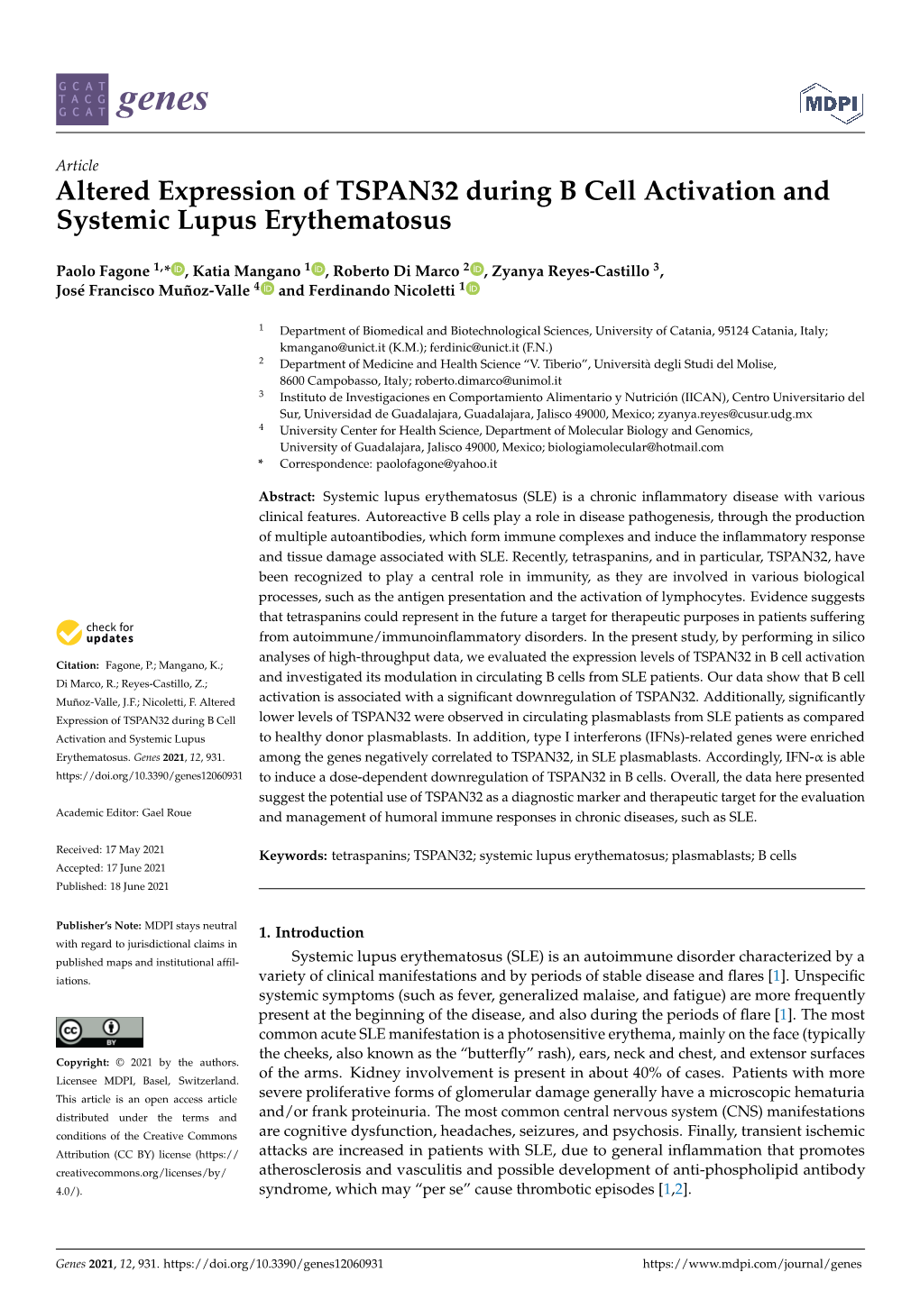 Altered Expression of TSPAN32 During B Cell Activation and Systemic Lupus Erythematosus