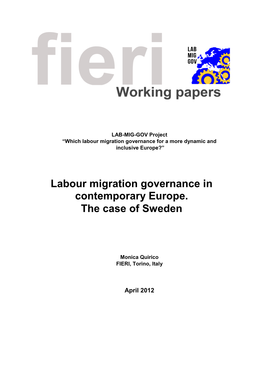 Labour Migration Governance in Contemporary Europe. the Case of Sweden