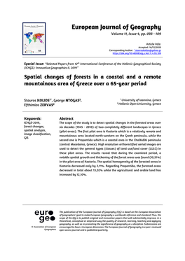 Spatial Changes of Forests in a Coastal and a Remote Mountainous Area of Greece Over a 65-Year Period