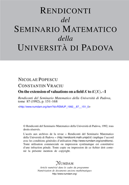 On the Extension of Valuations on a Field K to K(X). - I