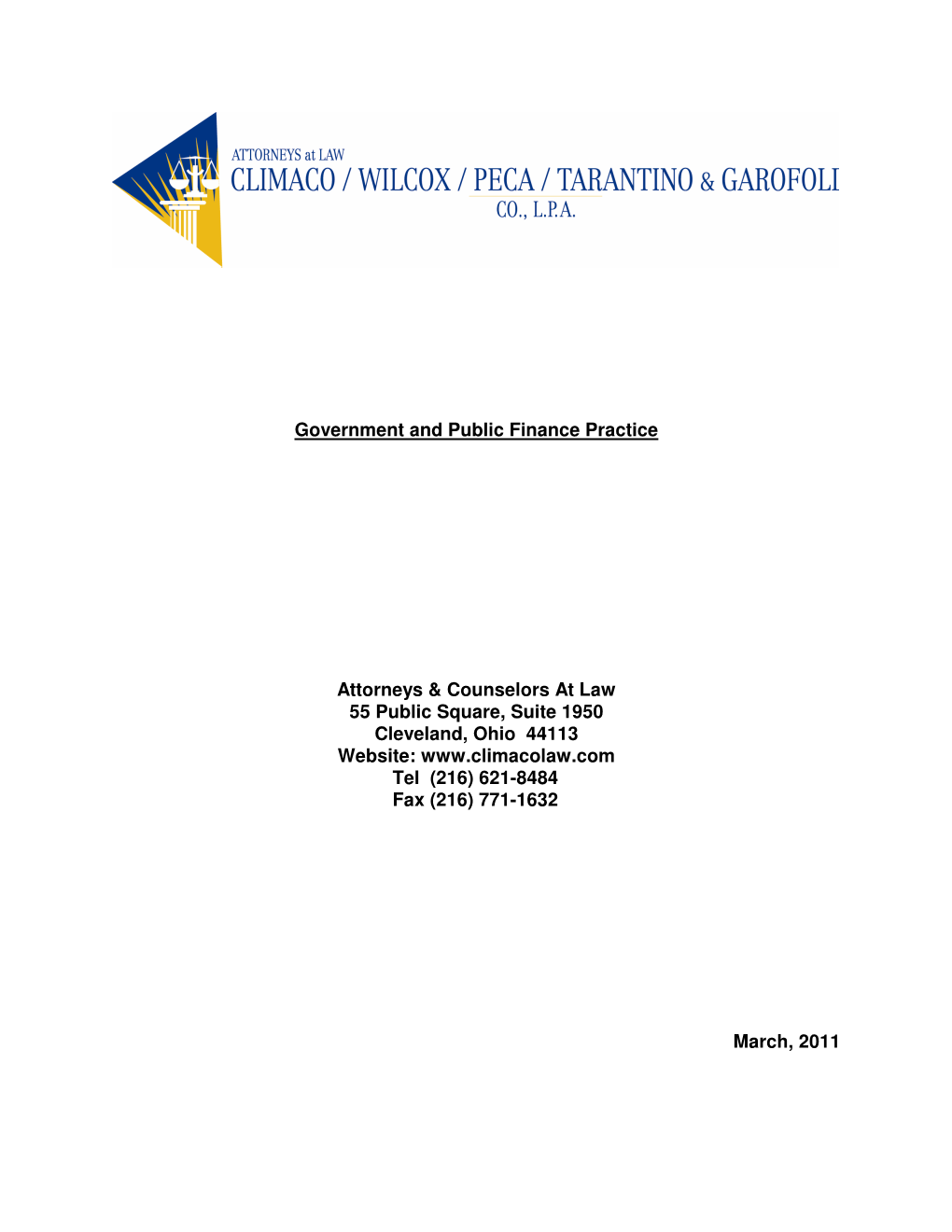 Government and Public Finance Practice Attorneys & Counselors At