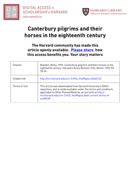 Canterbury Pilgrims and Their Horses in the Eighteenth Century