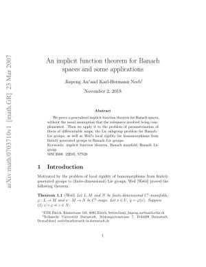 An Implicit Function Theorem for Banach Spaces and Some