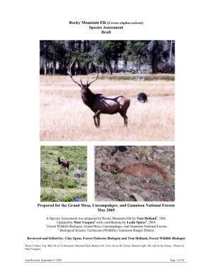 Elk (Cervus Elaphus Nelsoni) Species Assessment Draft