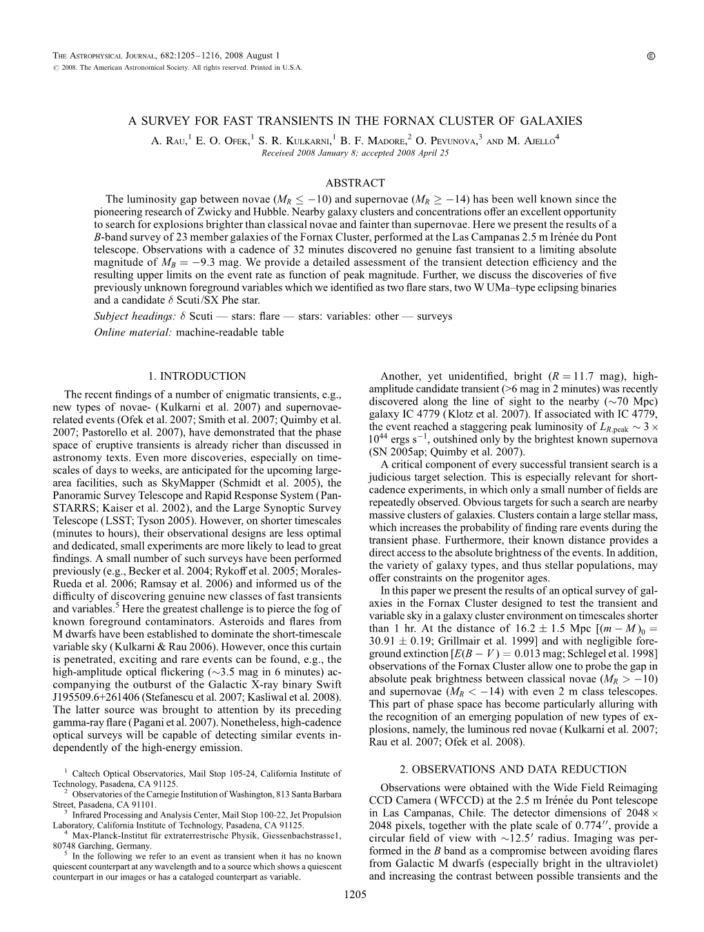 A Survey for Fast Transients in the Fornax Cluster of Galaxies A