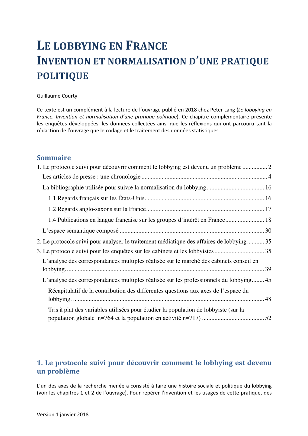 Le Lobbying En France Invention Et Normalisation D ’Une Pratique Politique