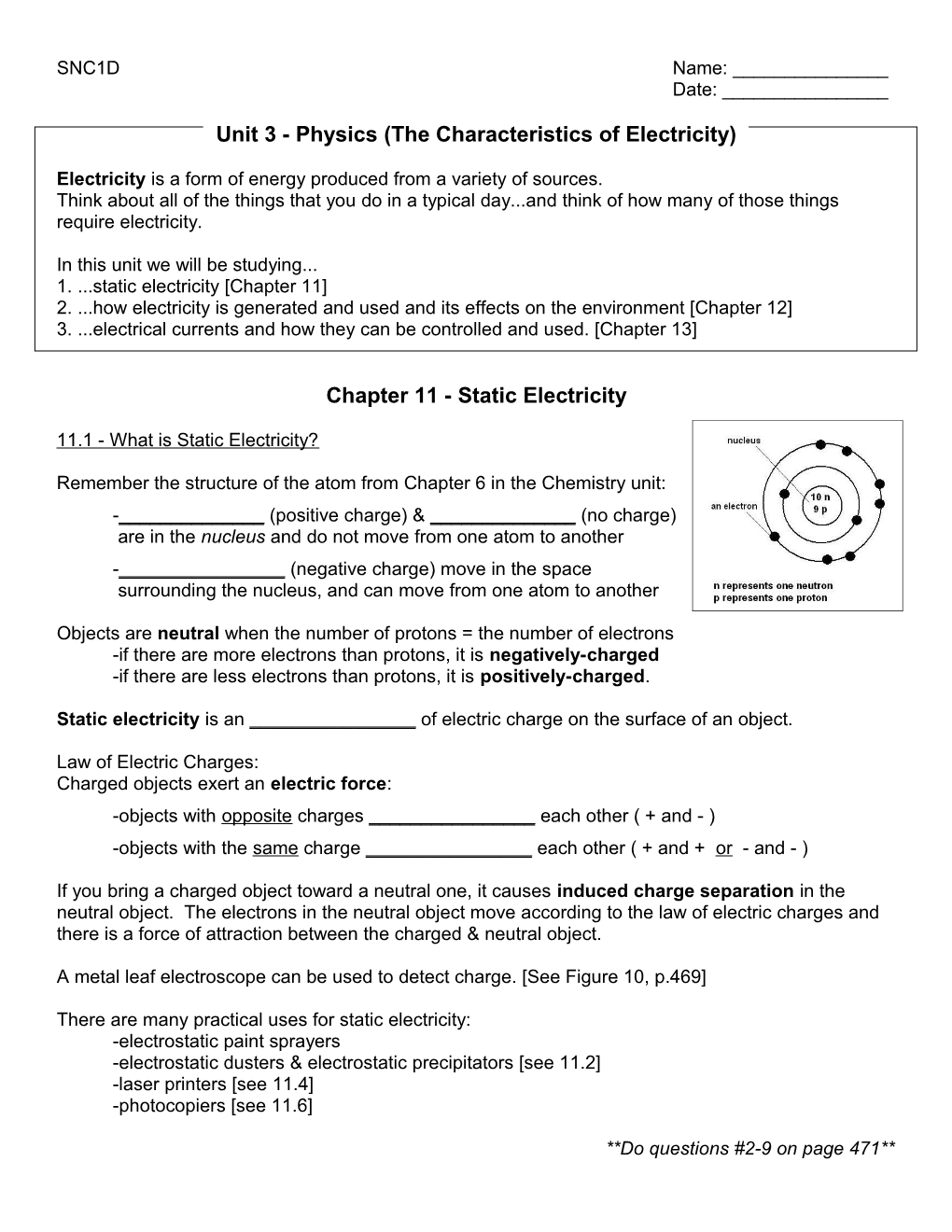 Unit 3 - Physics (The Characteristics of Electricity)