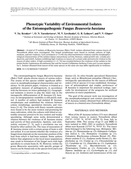 Phenotypic Variability of Environmental Isolates of the Entomopathogenic Fungus Beauveria Bassiana V