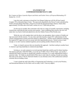 Statement of Commissioner Brendan Carr