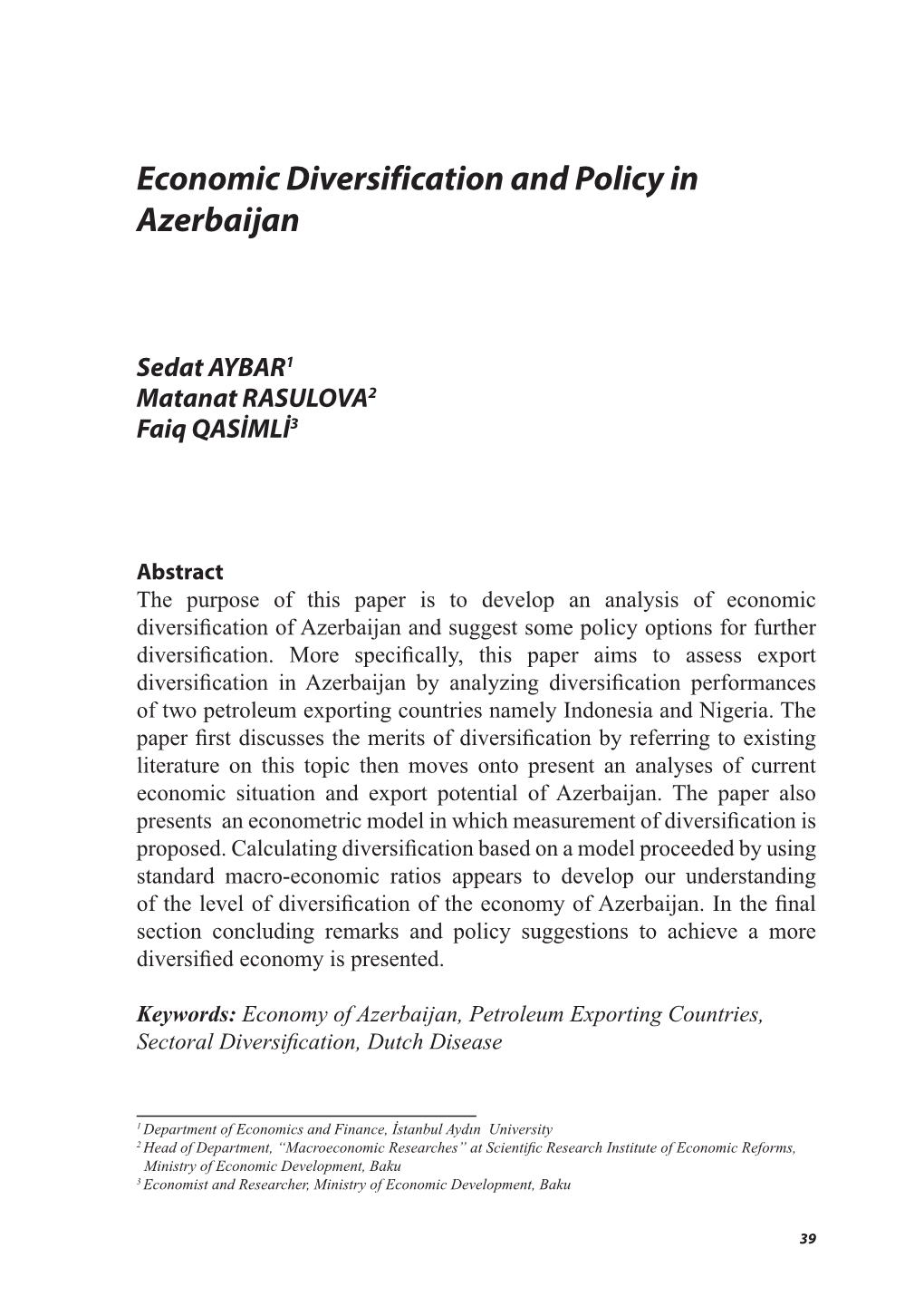 Economic Diversification and Policy in Azerbaijan