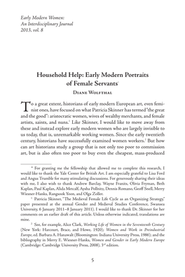 Household Help: Early Modern Portraits of Female Servants* Diane Wolfthal