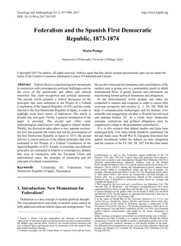 Federalism and the Spanish First Democratic Republic, 1873-1874