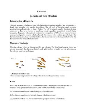 Lecture 4 Bacteria and Their Structure Introduction of Bacteria Shapes Of