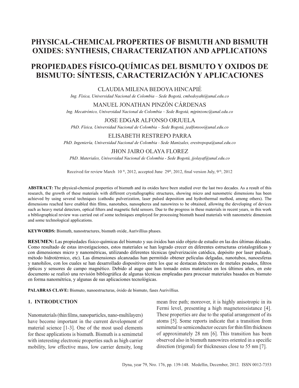 Physical-Chemical Properties of Bismuth and Bismuth Oxides: Synthesis, Characterization and Applications