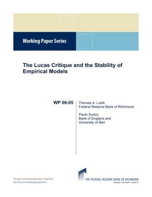 The Lucas Critique and the Stability of Empirical Models∗