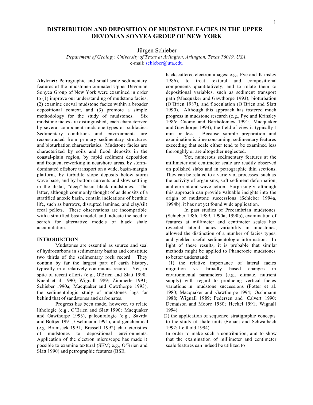 1 Distribution and Deposition of Mudstone Facies in the Upper Devonian Sonyea Group of New York