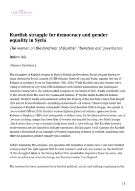 Kurdish Struggle for Democracy and Gender Equality in Syria