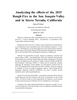 Analyzing the Effects of the 2015 Rough Fire in the San Joaquin Valley and in Sierra Nevada, California ∗ David Veloz