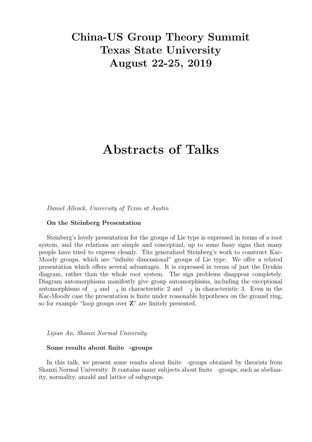 Abstracts of Talks