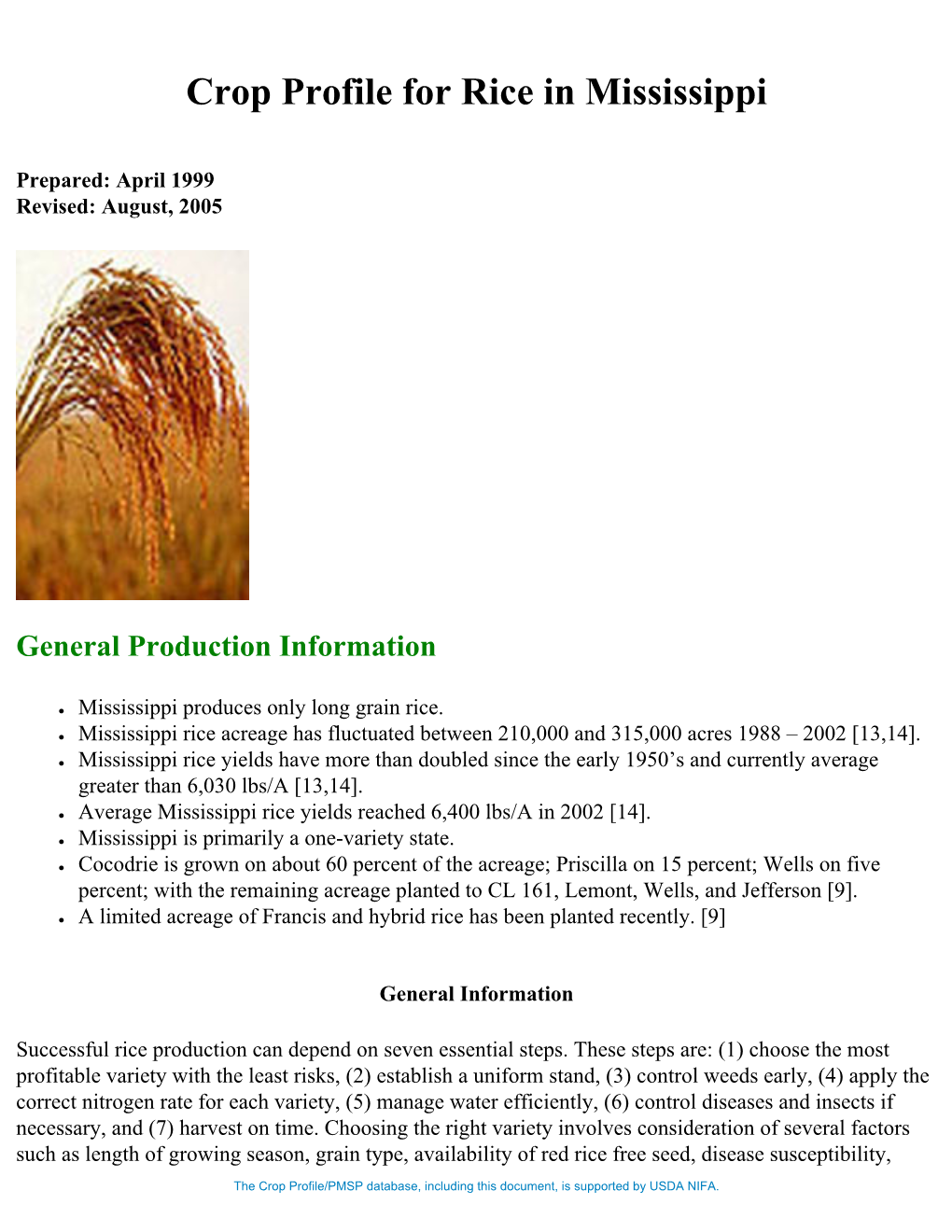 Crop Profile for Rice in Mississippi