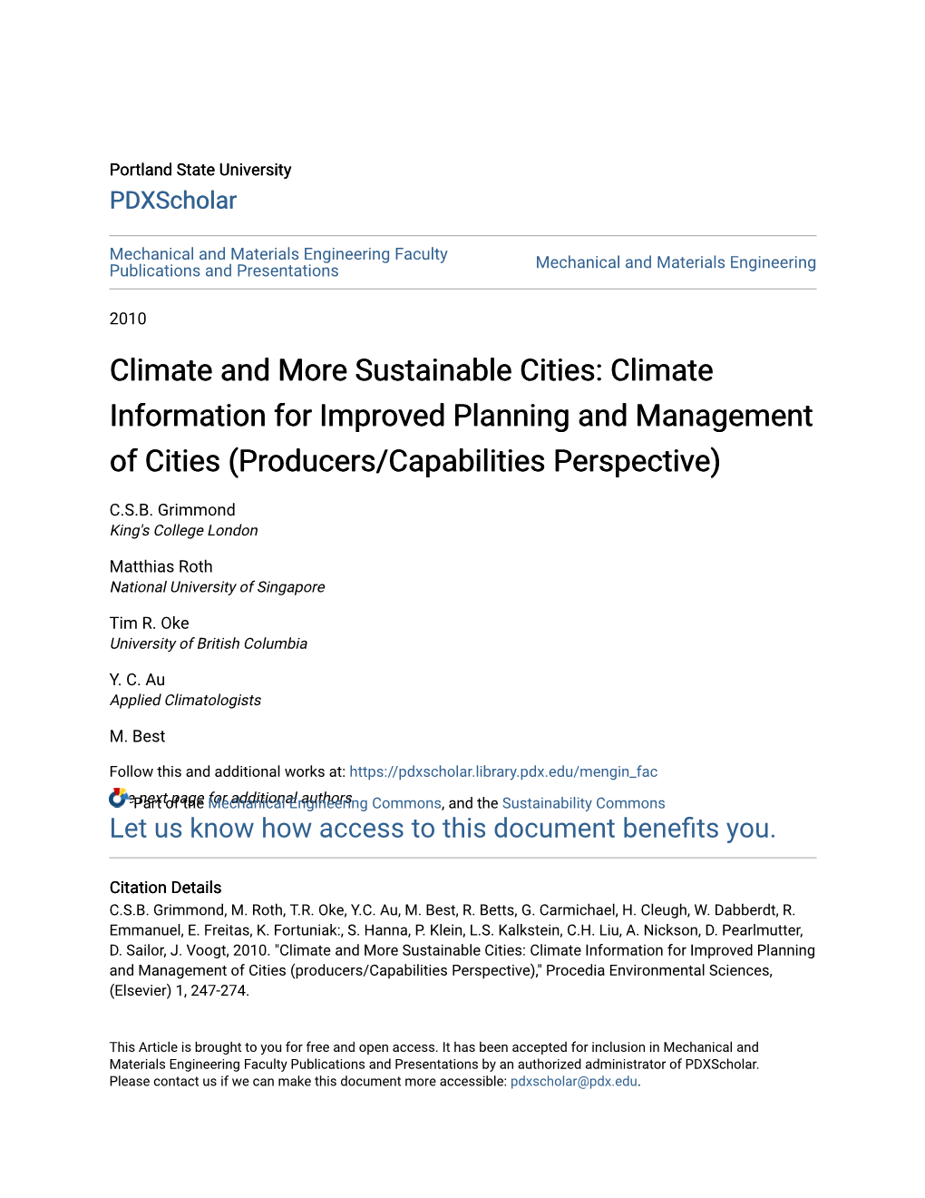 Climate Information for Improved Planning and Management of Cities (Producers/Capabilities Perspective)