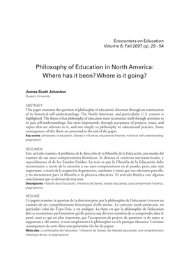 Philosophy of Education in North America: Where Has It Been? Where Is It Going?