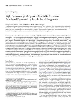 Right Supramarginal Gyrus Is Crucial to Overcome Emotional Egocentricity Bias in Social Judgments