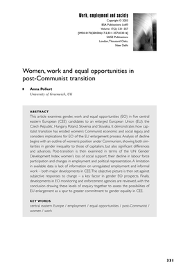 Women, Work and Equal Opportunities in Post-Communist Transition