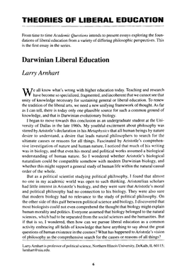 Darwinian Liberal Education Larry a Rnhart