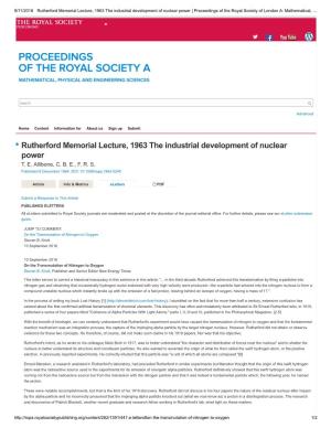 Rutherford Memorial Lecture, 1963 the Industrial Development of Nuclear Power | Proceedings of the Royal Society of London A: Mathematical, …