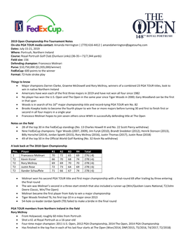 2019 Open Championship Pre-Tournament Notes On-Site PGA